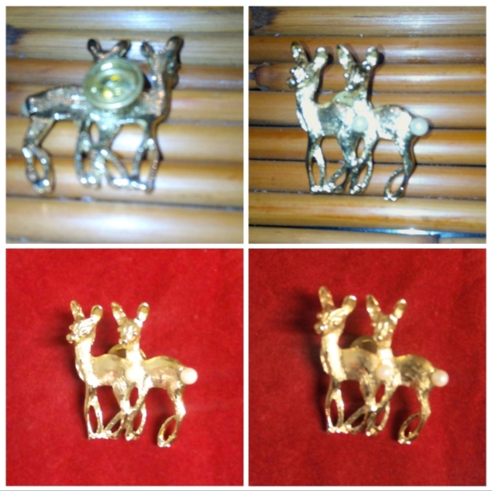 Goldtone Doe with Pearl Tails Pin / Brooch